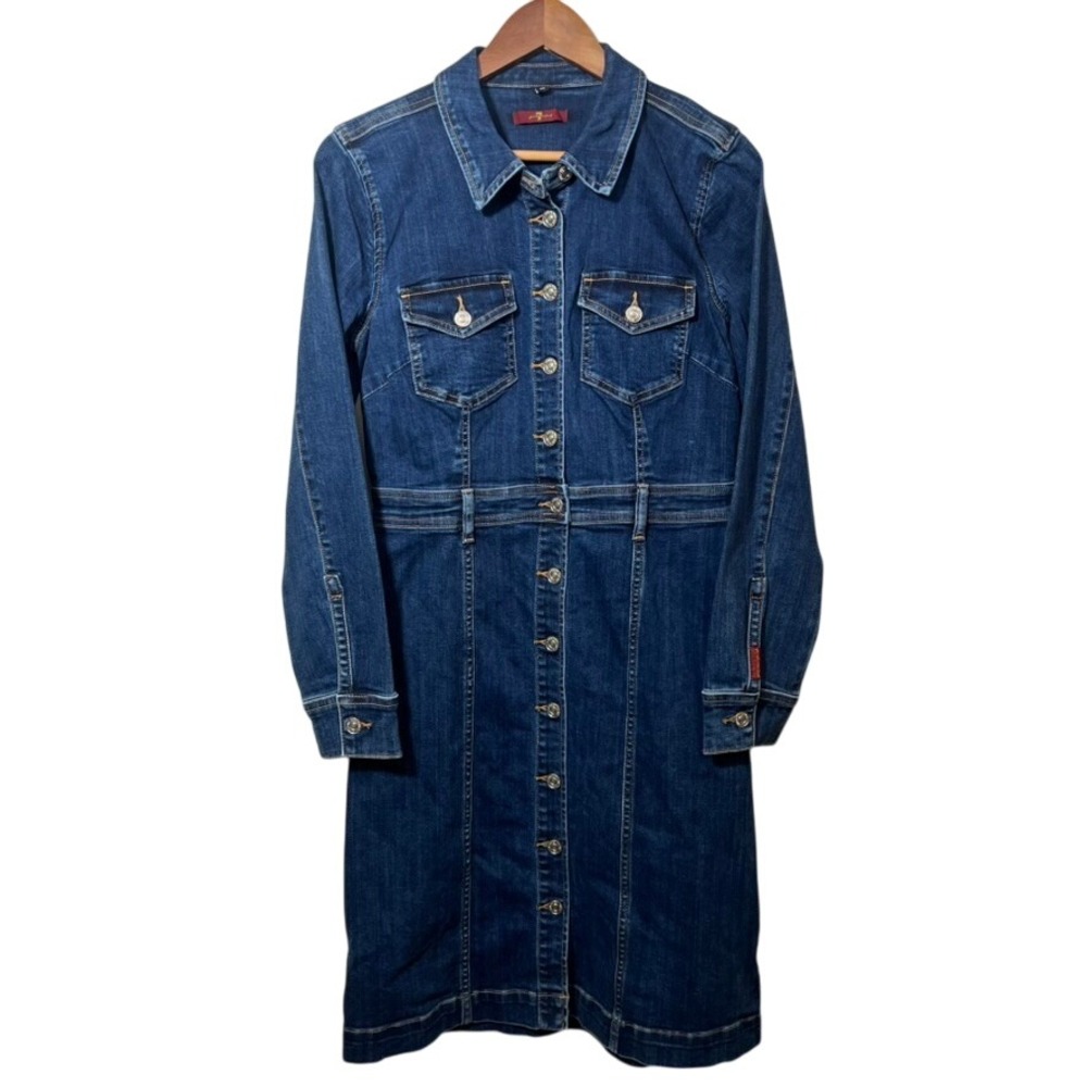 7 For All Mankind Denim Shirt Dress M Lapis Long Sleeve Button Front Y2K Western